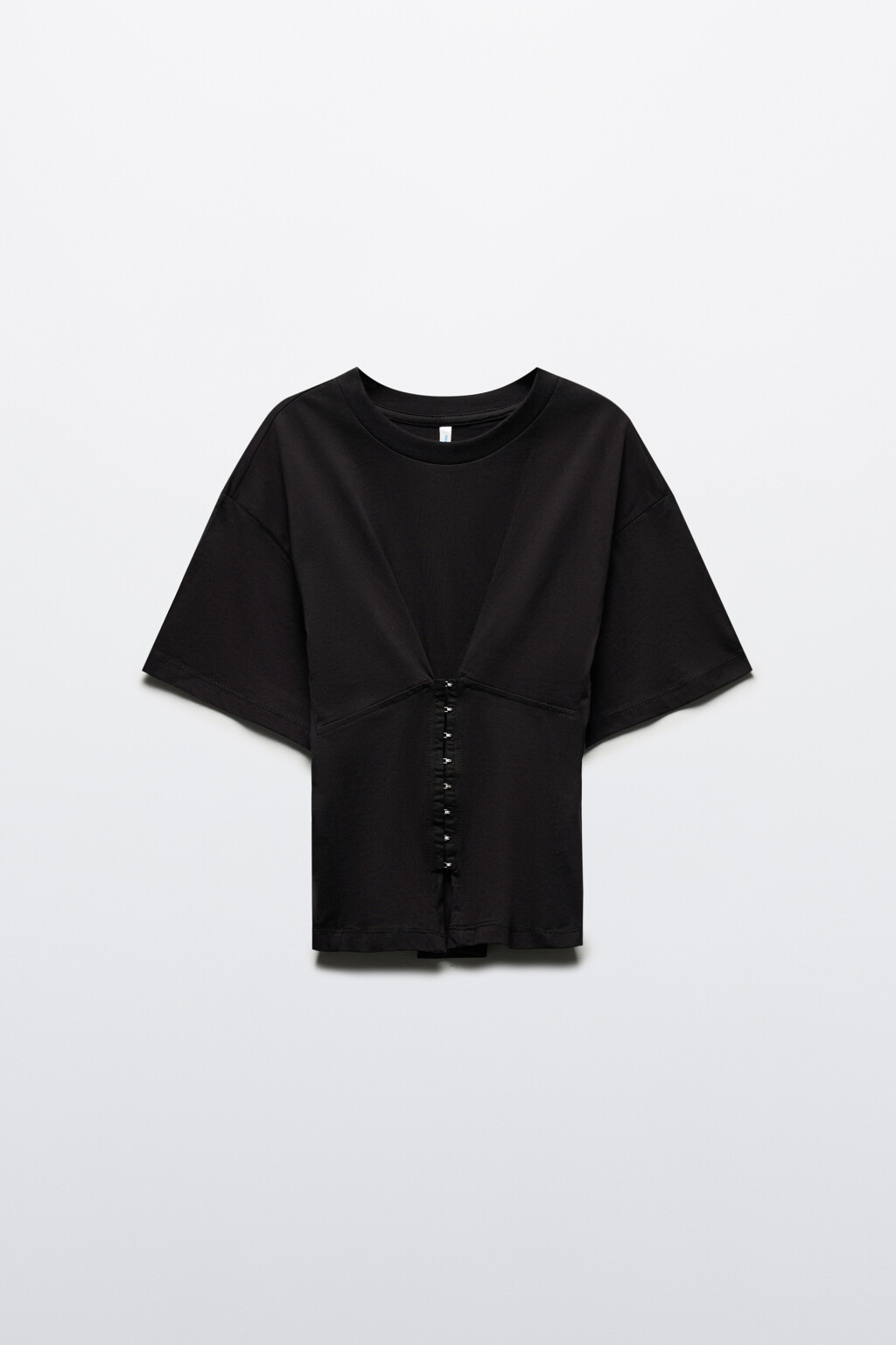 Футболка приталенная с корсетом на крючках - цвет черный - 7