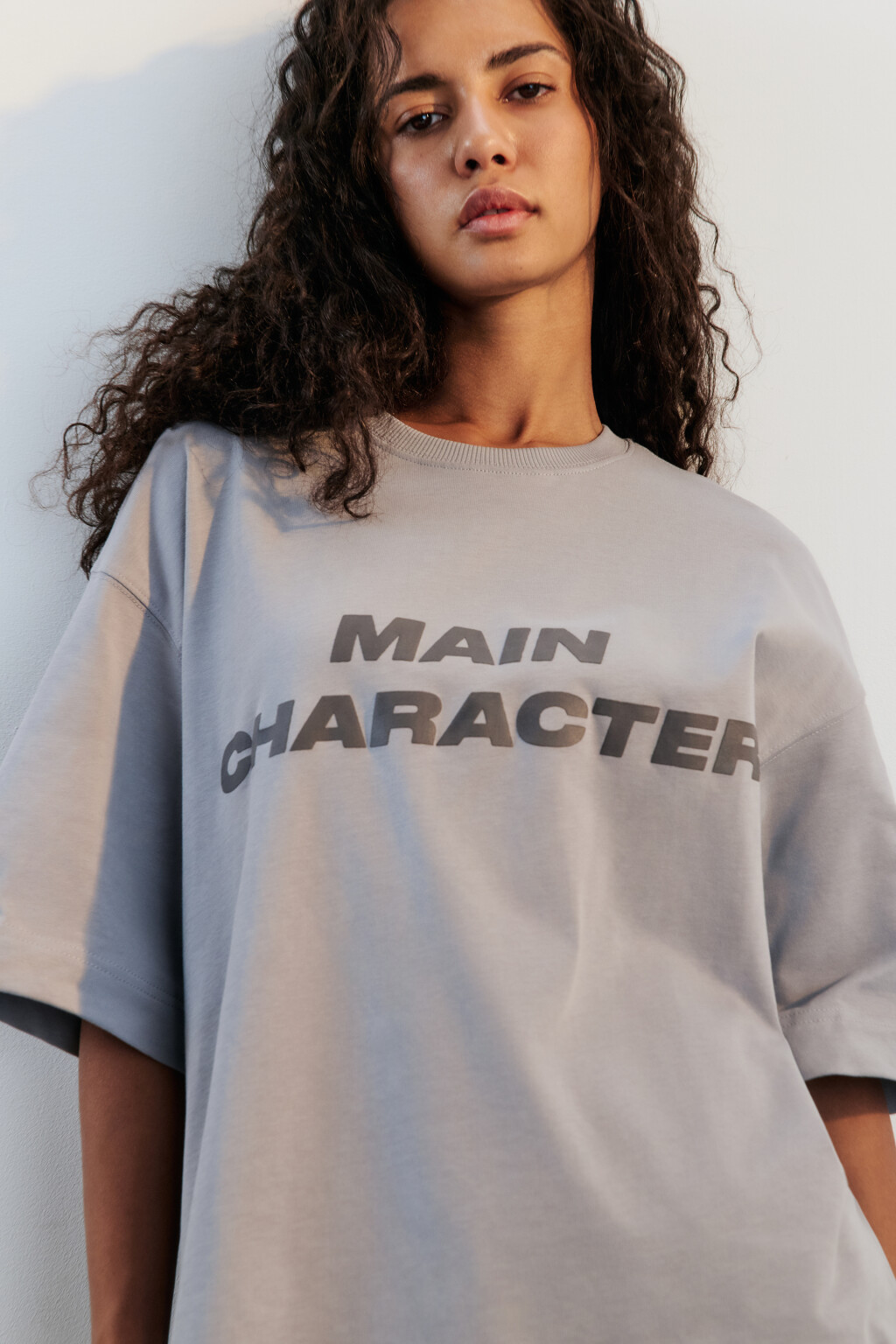 Футболка oversize хлопковая с надписью - цвет серый - 1