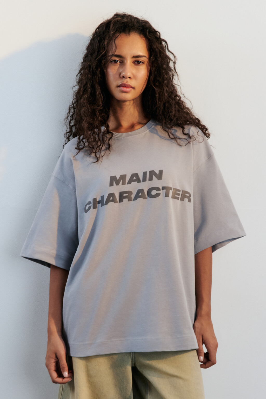 Футболка oversize хлопковая с надписью - цвет серый - 2