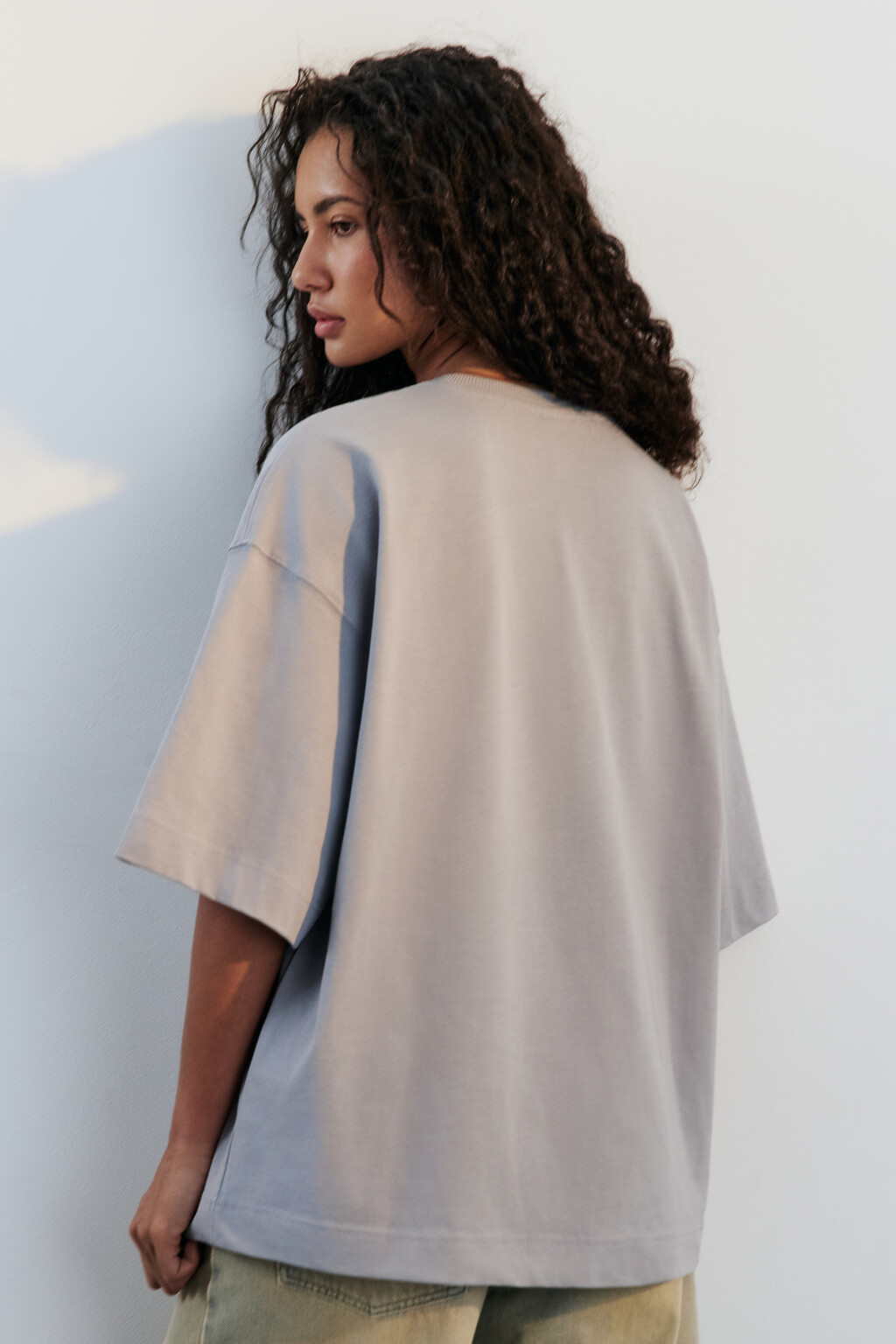 Футболка oversize хлопковая с надписью - цвет серый - 3