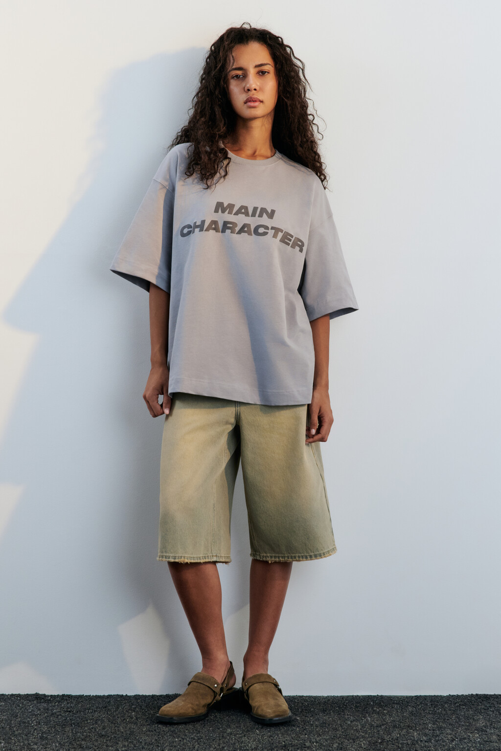 Футболка oversize хлопковая с надписью - цвет серый - 4