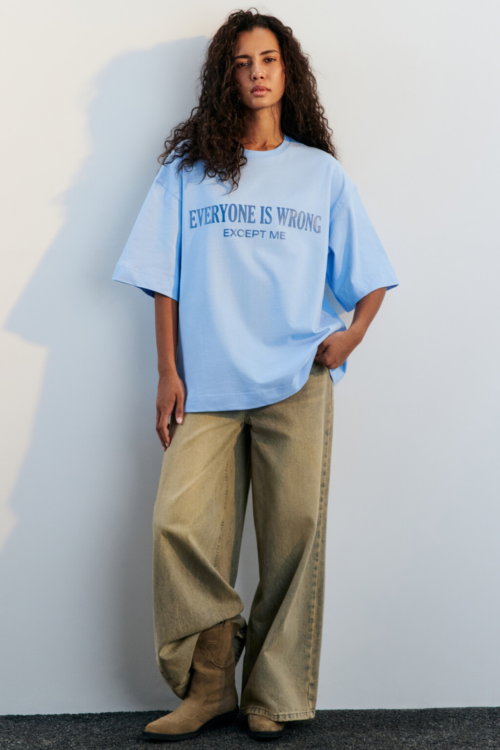 Футболка oversize хлопковая с надписью - цвет голубой - 1