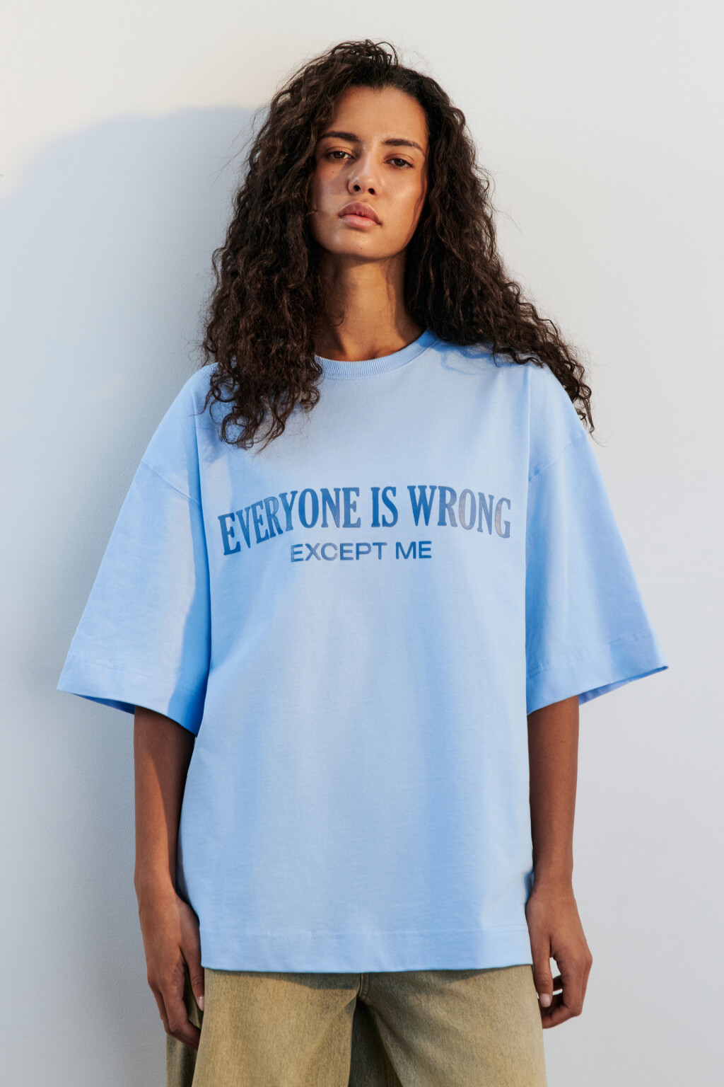 Футболка oversize хлопковая с надписью - цвет голубой - 2