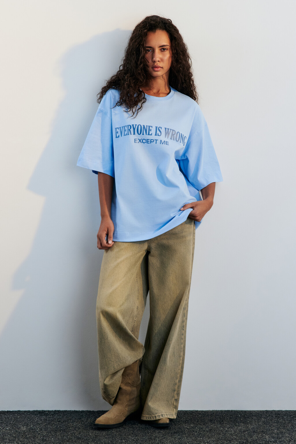 Футболка oversize хлопковая с надписью - цвет голубой - 4