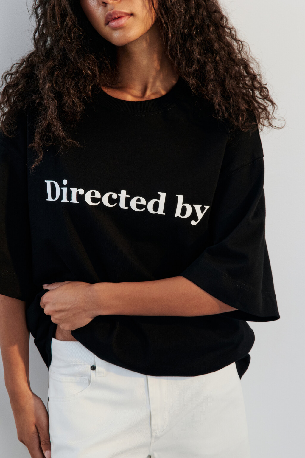 Футболка oversize хлопковая с надписью - цвет черный - 2