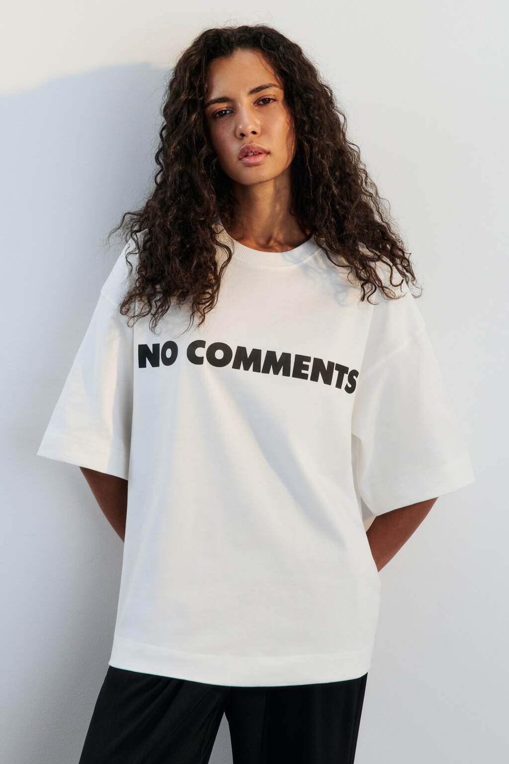 Футболка oversize хлопковая с надписью - цвет белый - 2