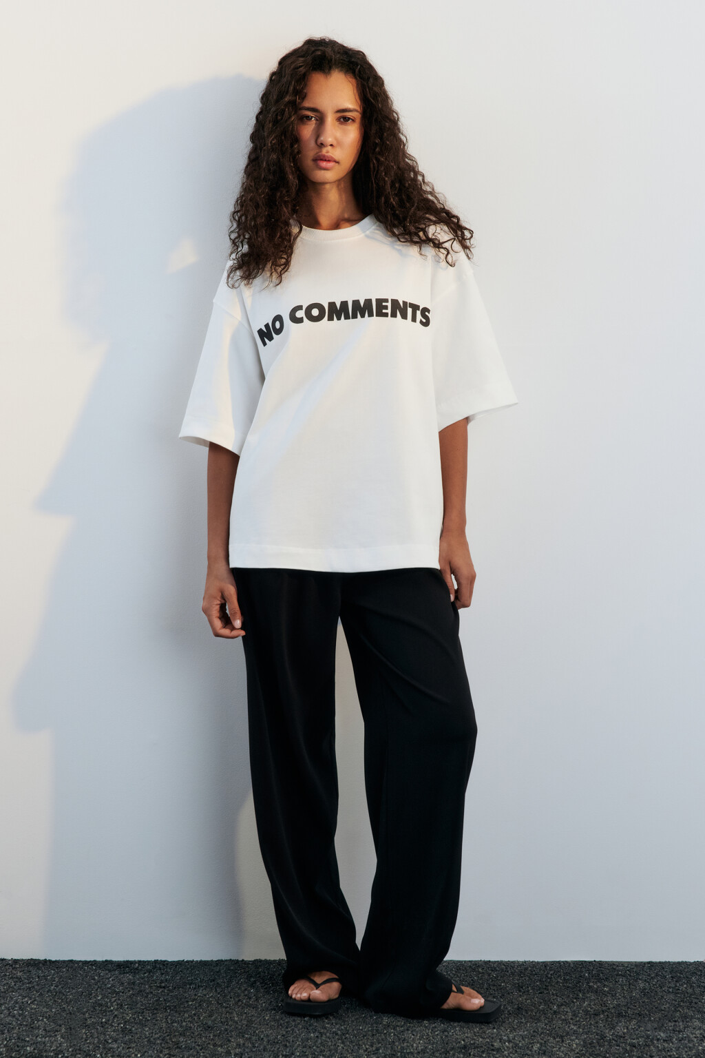 Футболка oversize хлопковая с надписью - цвет белый - 4