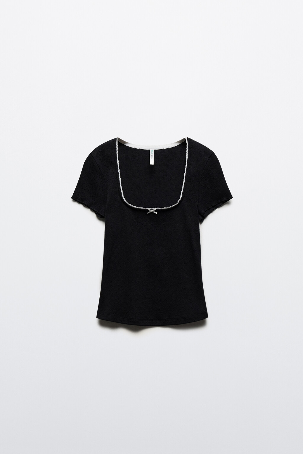 Футболка-топ ажурная с бантиком и кружевом - цвет черный - 7