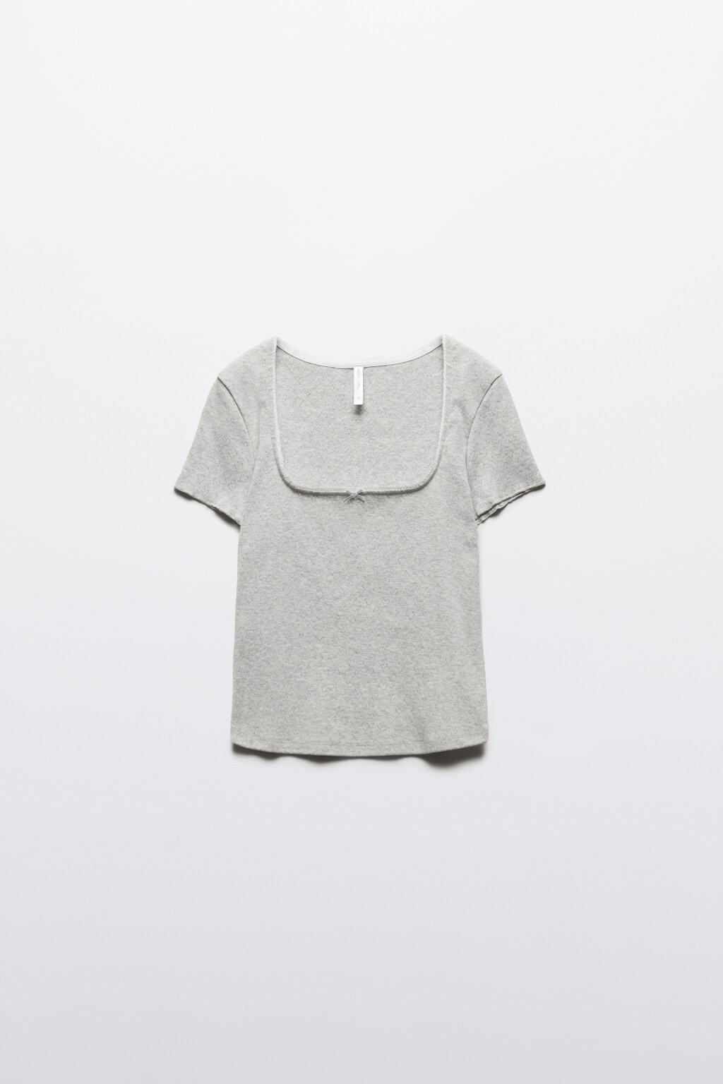 Футболка-топ ажурная с бантиком и кружевом - цвет серый - 7