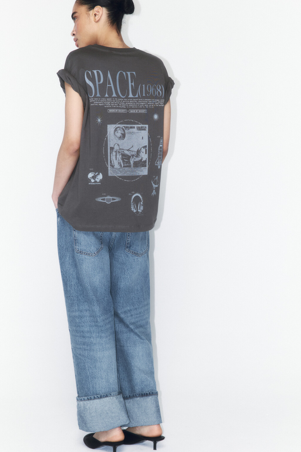 Футболка oversize хлопковая с принтом - цвет серый - 1