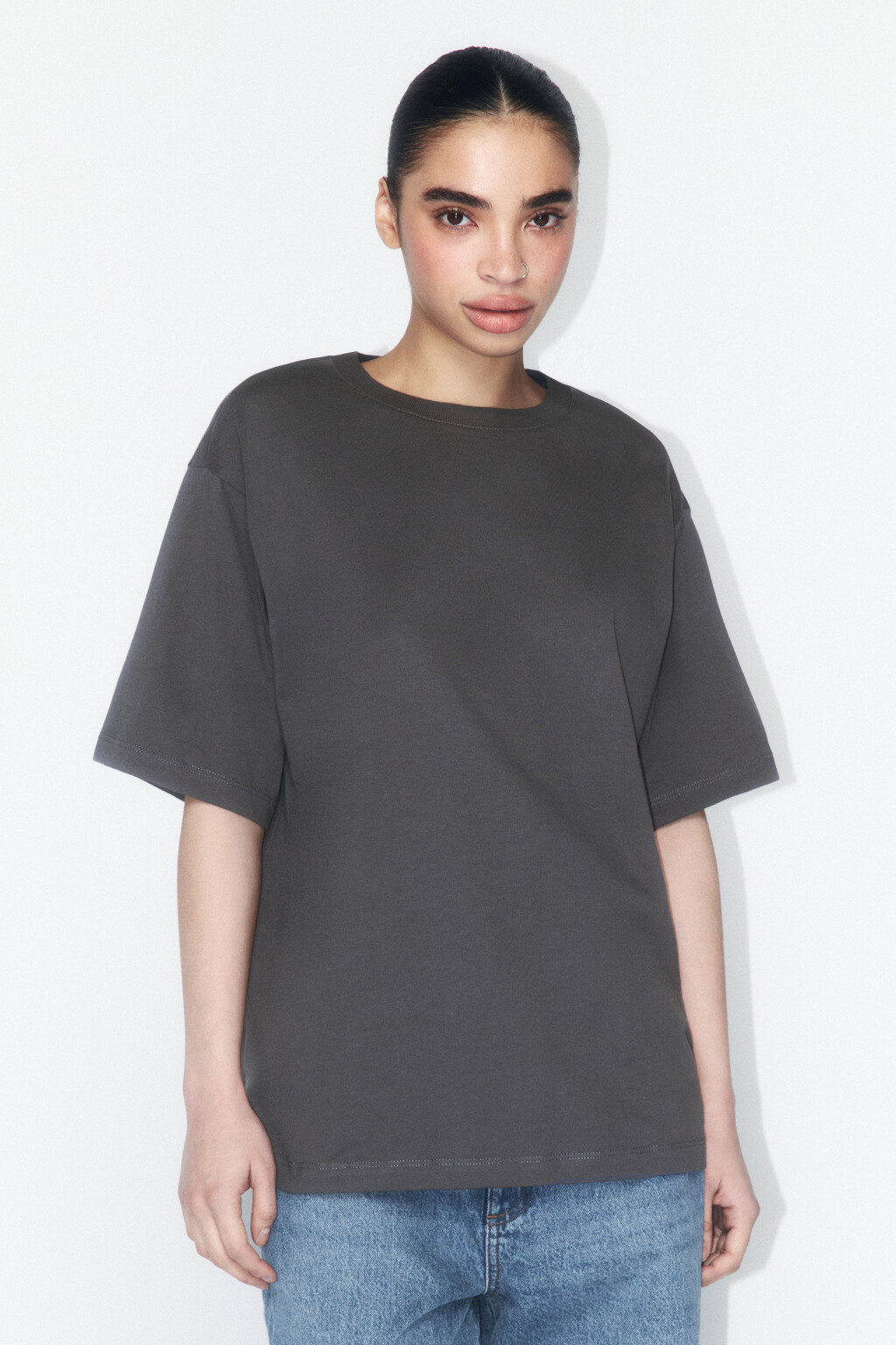 Футболка oversize хлопковая с принтом - цвет серый - 2