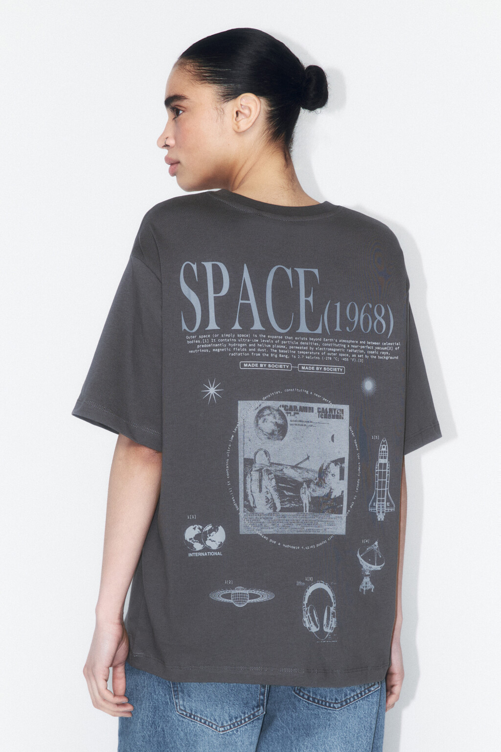 Футболка oversize хлопковая с принтом - цвет серый - 3