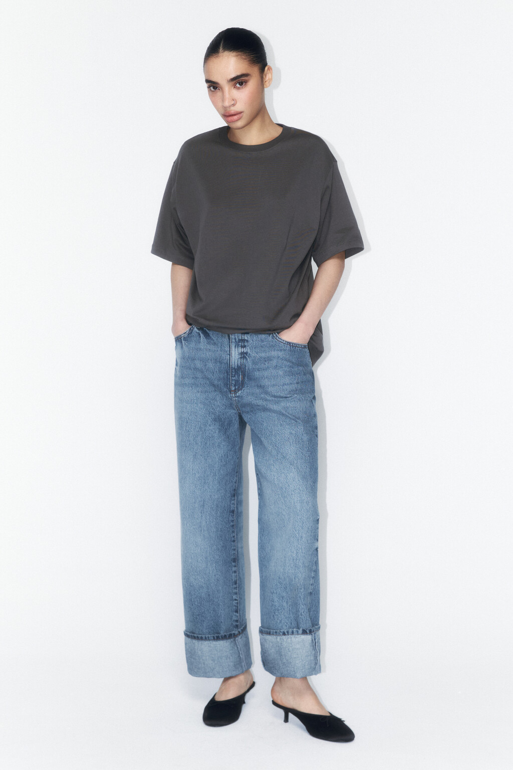 Футболка oversize хлопковая с принтом - цвет серый - 4