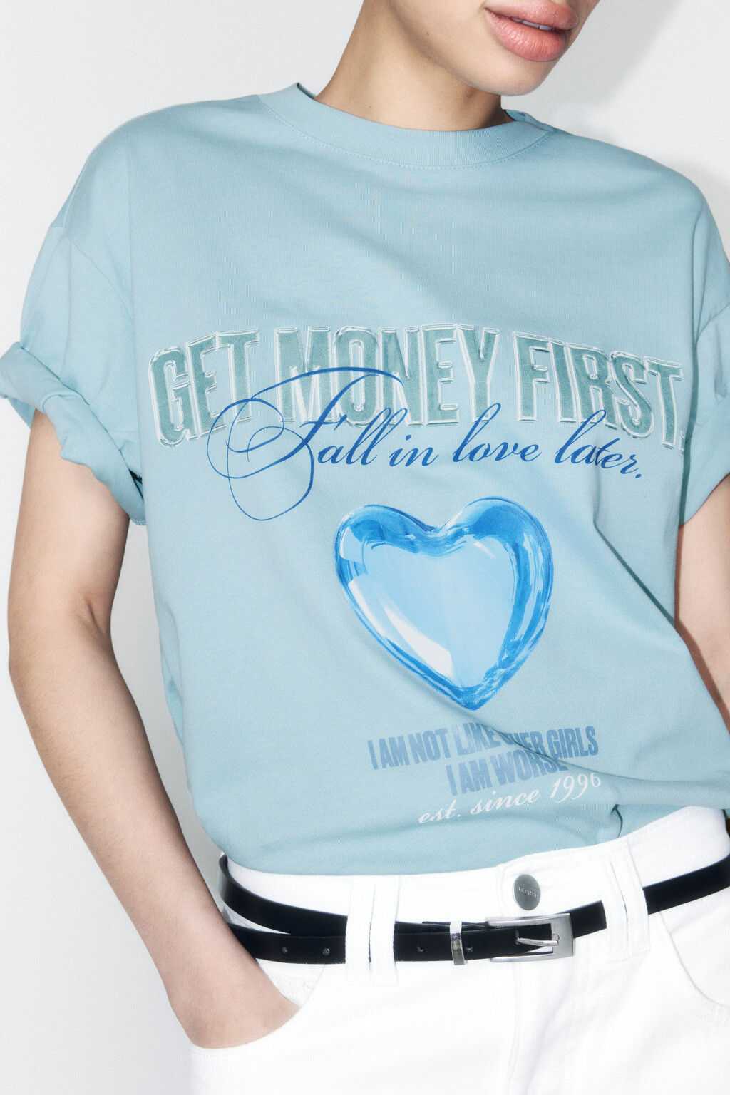 Футболка oversize хлопковая с принтом - цвет голубой - 1