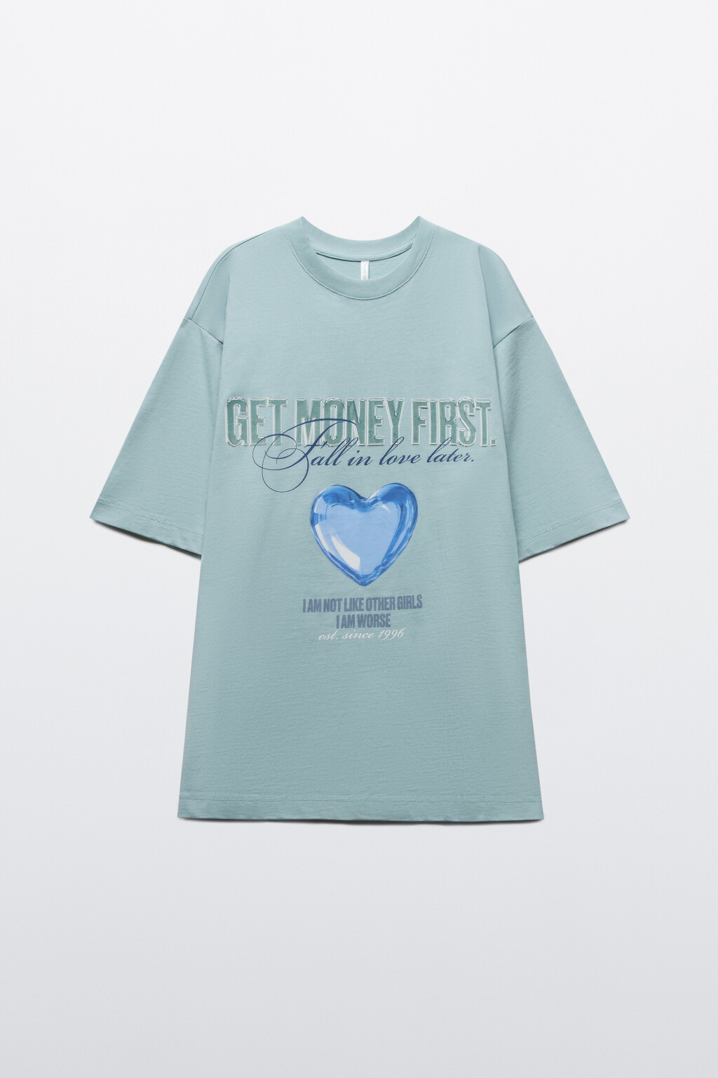 Футболка oversize хлопковая с принтом - цвет голубой - 7
