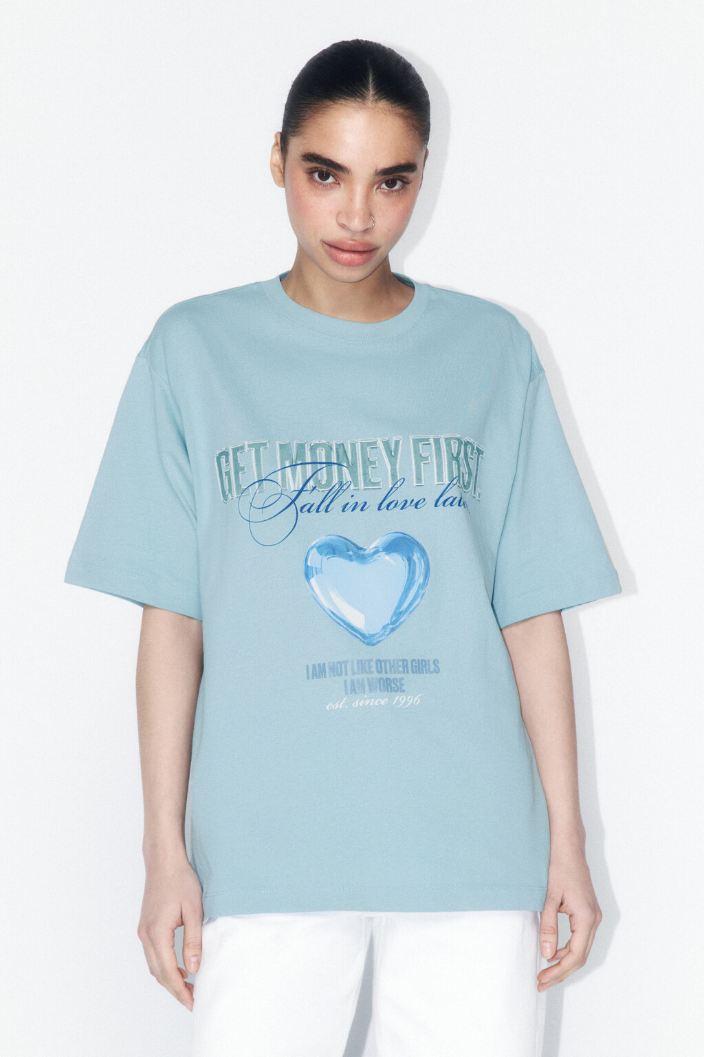Футболка oversize хлопковая с принтом - цвет голубой - 2