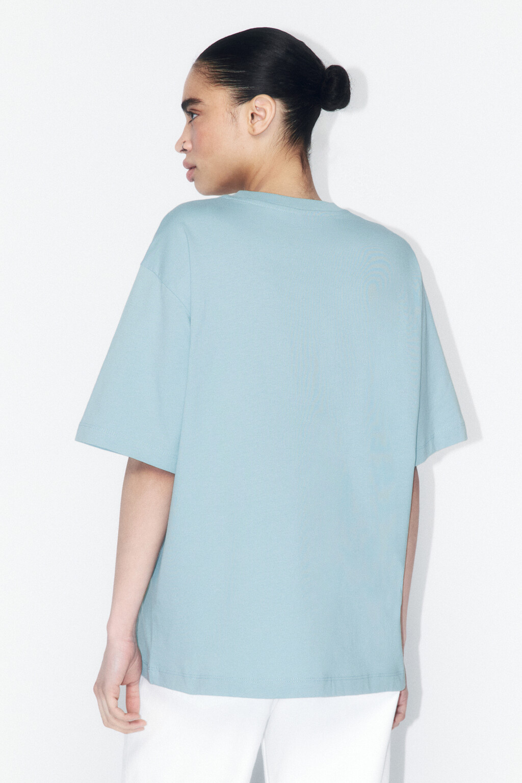Футболка oversize хлопковая с принтом - цвет голубой - 3