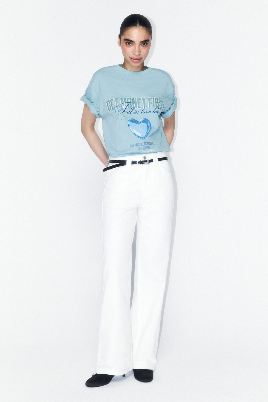 Футболка oversize хлопковая с принтом - цвет голубой - 4