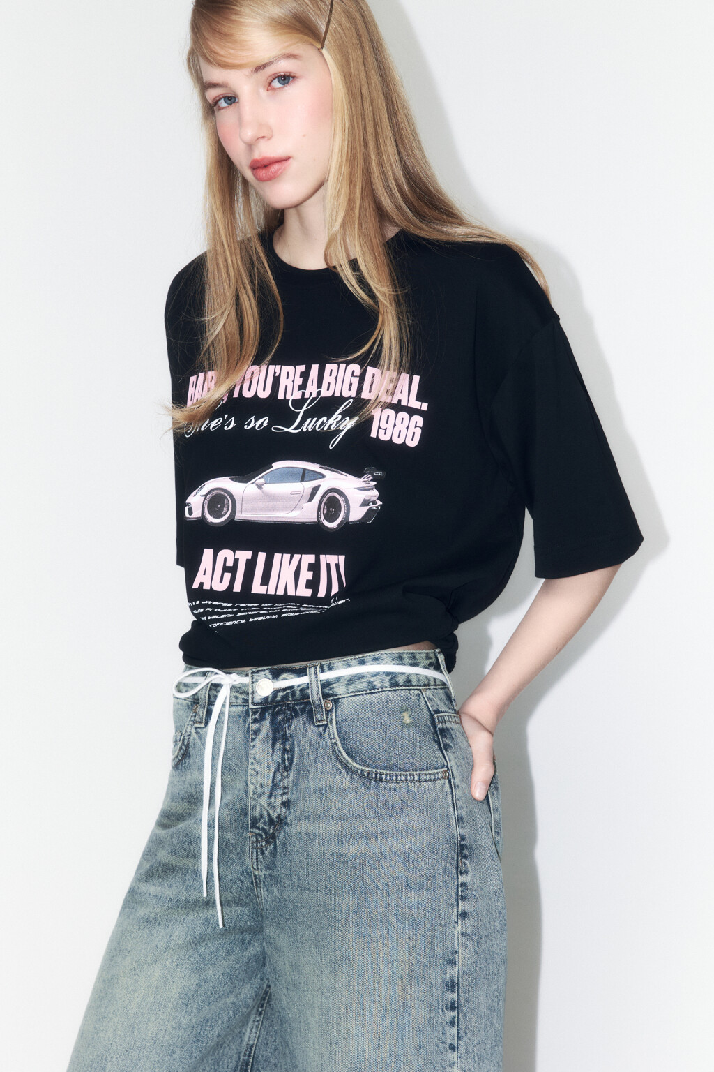 Футболка оверсайз хлопковая с принтом - цвет черный - 1