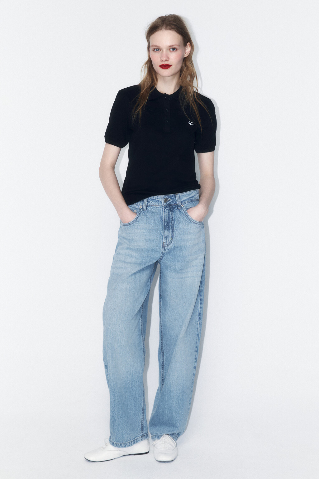 Футболка-поло облегающая с вышивкой - цвет черный - 4