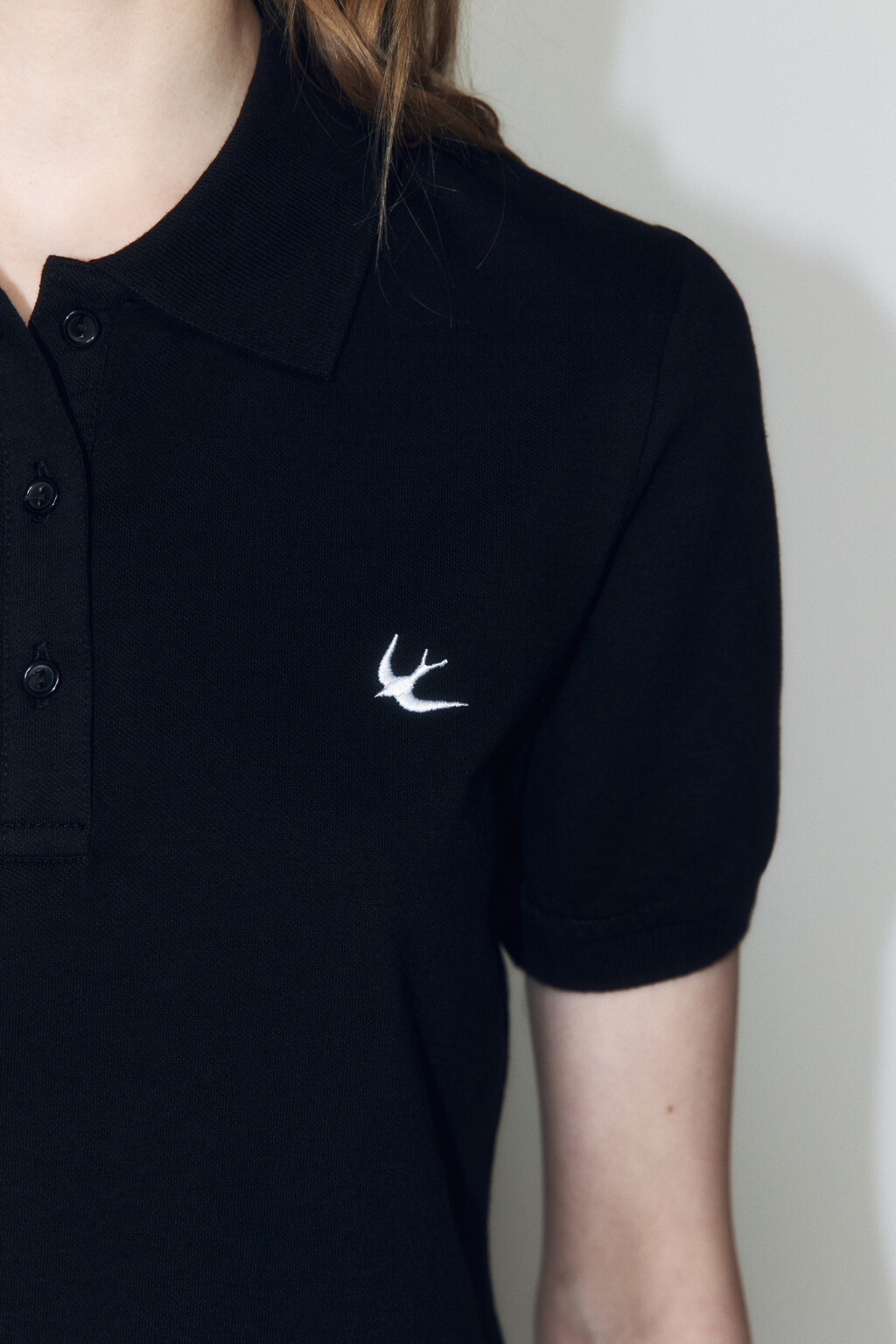 Футболка-поло облегающая с вышивкой - цвет черный - 6