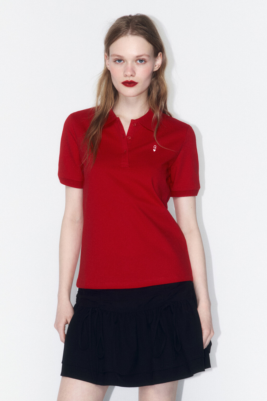 Футболка-поло облегающая с вышивкой - цвет красный - 2