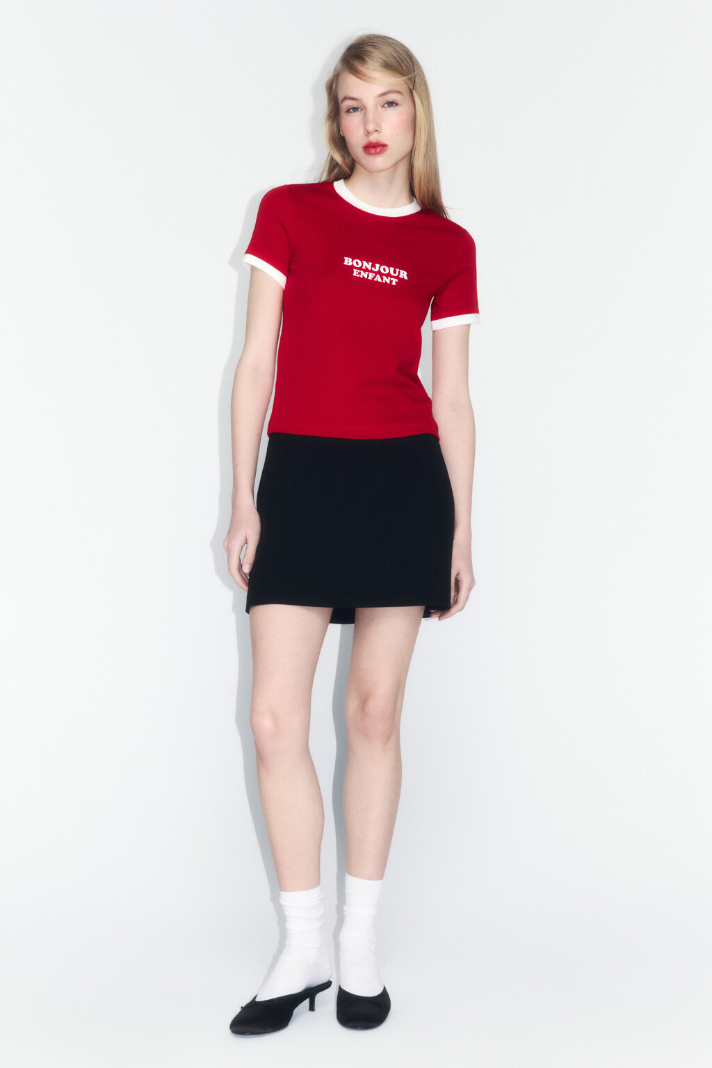 Футболка полуприлегающая с надписью - цвет красный - 4