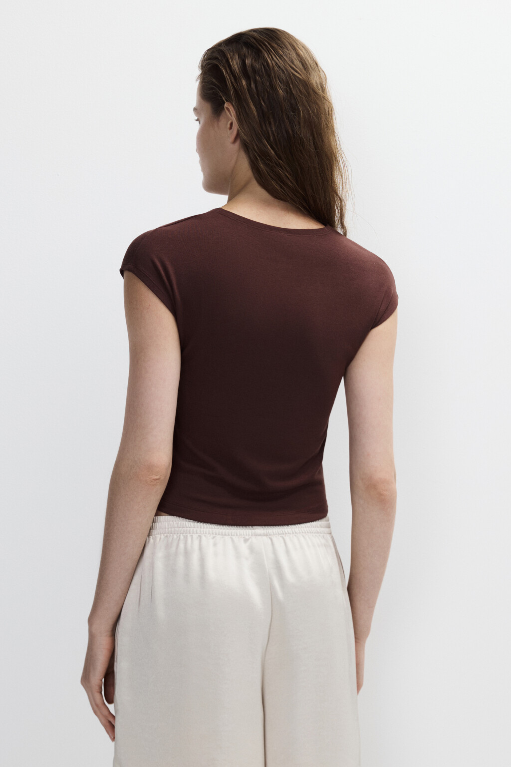 Футболка-топ с укороченными рукавами - цвет коричневый - 3
