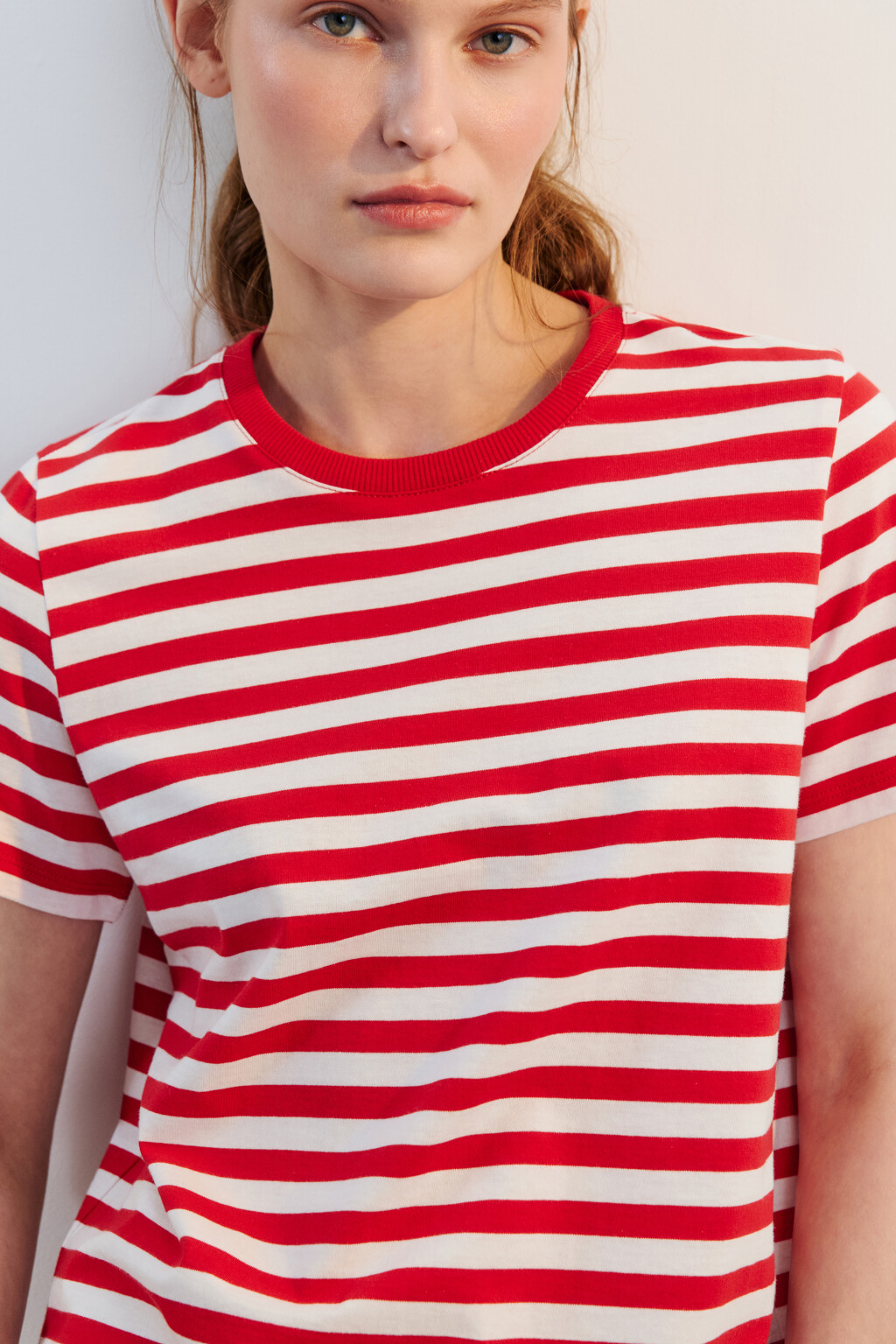 Футболка прямая в полоску - цвет красный - 1