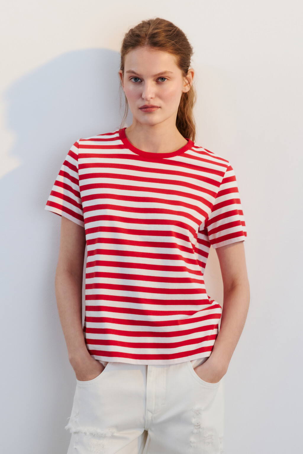 Футболка прямая в полоску - цвет красный - 2