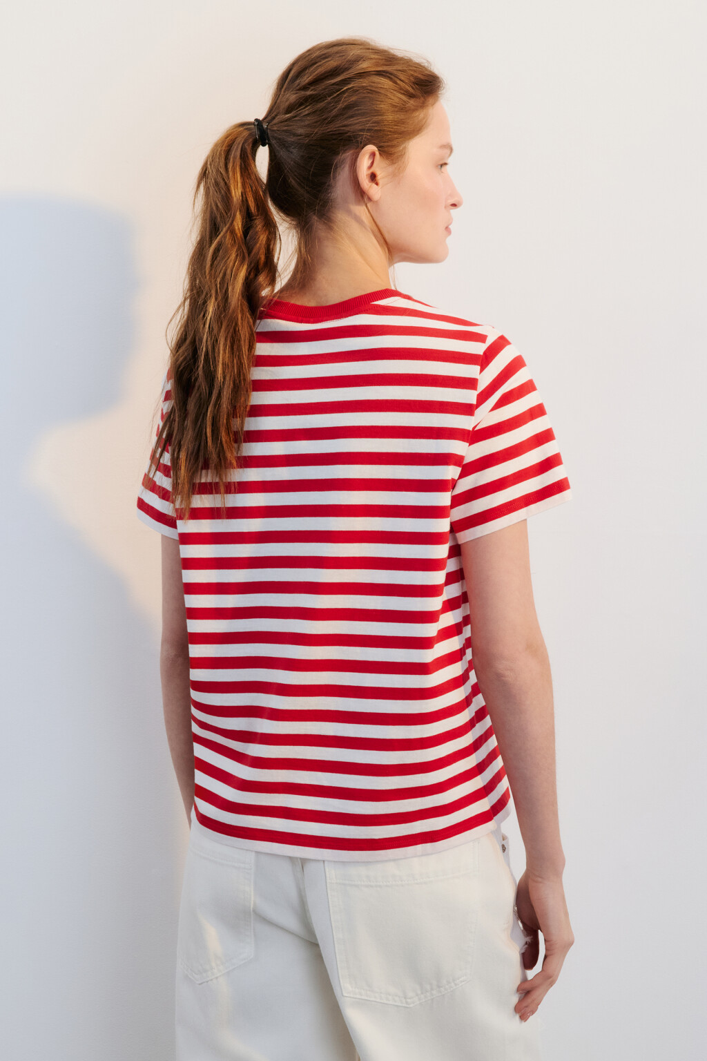 Футболка прямая в полоску - цвет красный - 3