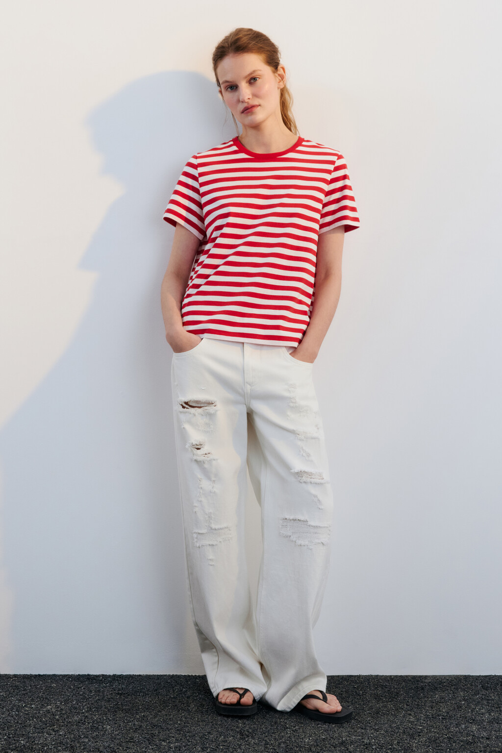 Футболка прямая в полоску - цвет красный - 4