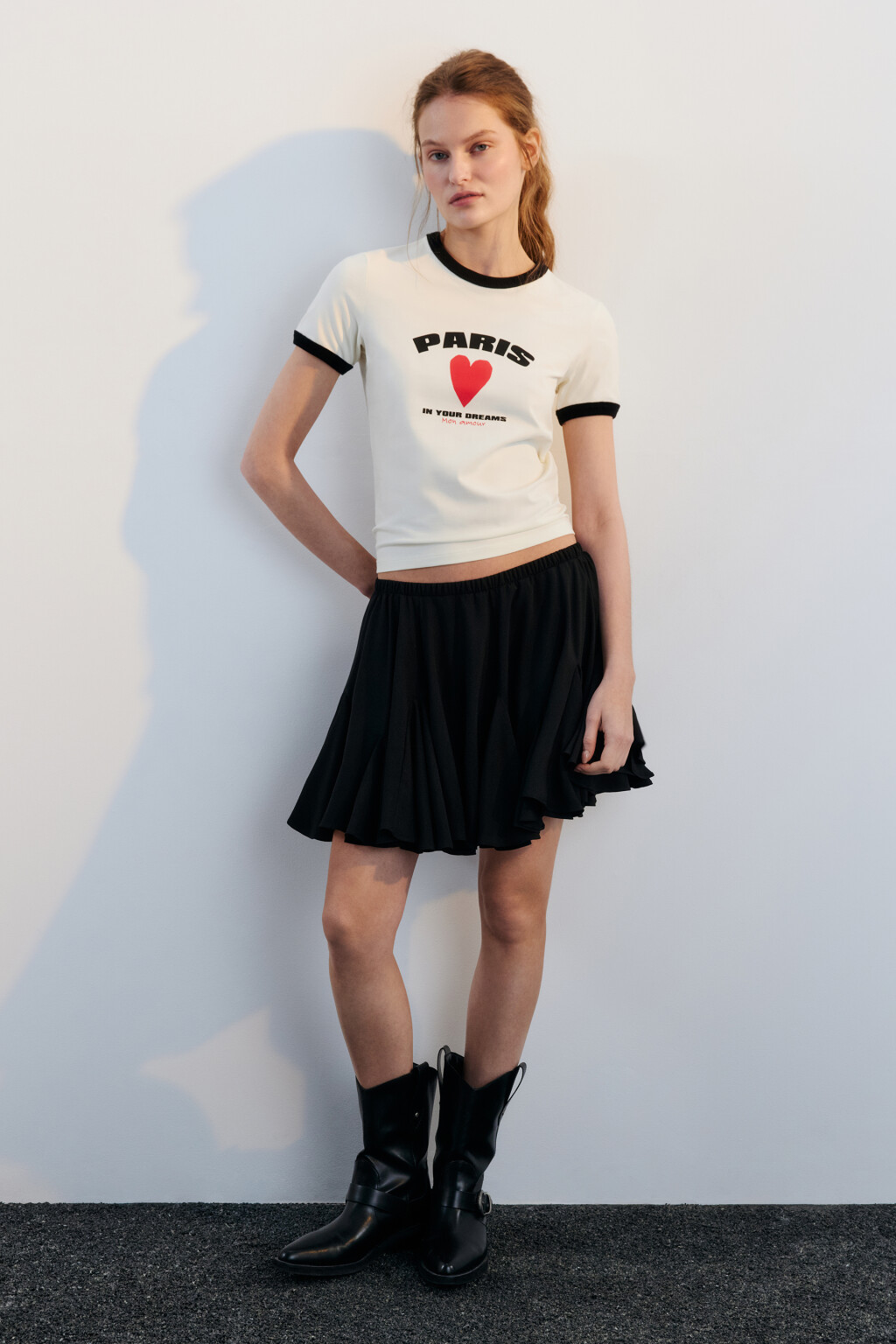 Футболка с контрастной отделкой и принтом - цвет бежевый - 4