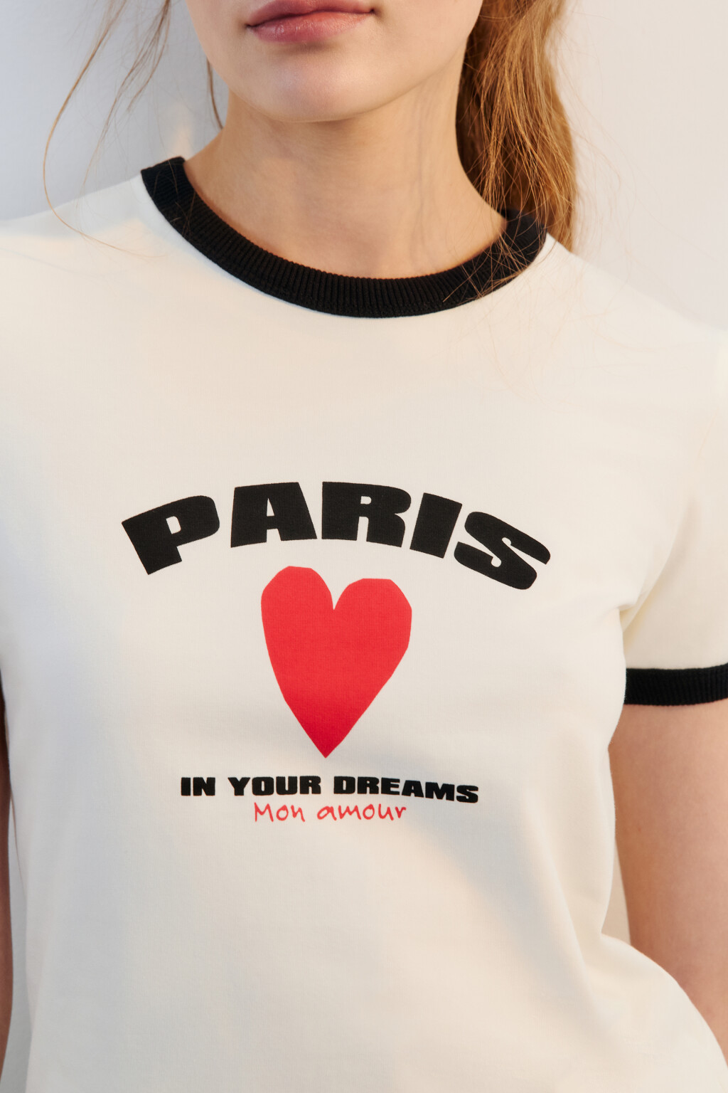 Футболка с контрастной отделкой и принтом - цвет бежевый - 5