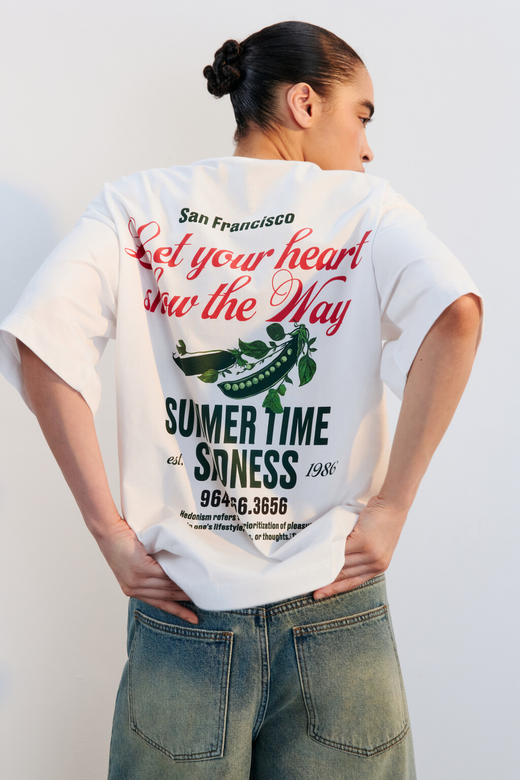 Футболка хлопковая с принтом - цвет белый - 1