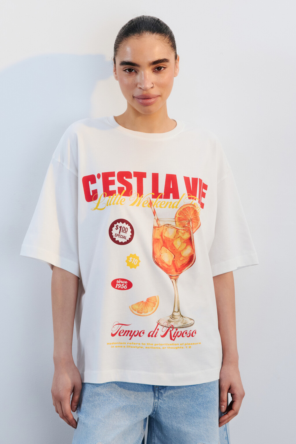 Футболка хлопковая с принтом - цвет бежевый - 2