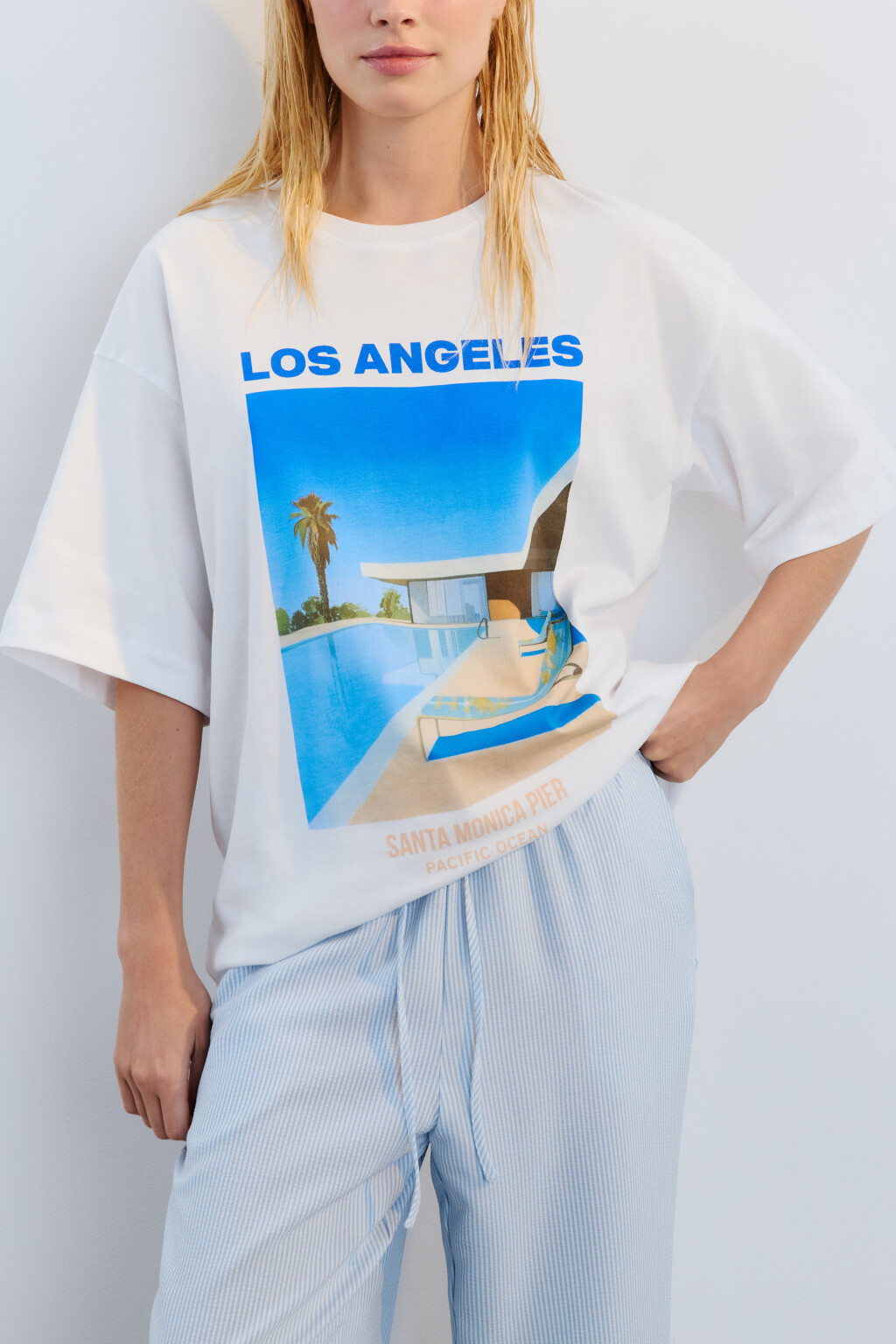 Футболка хлопковая с принтом - цвет белый - 1