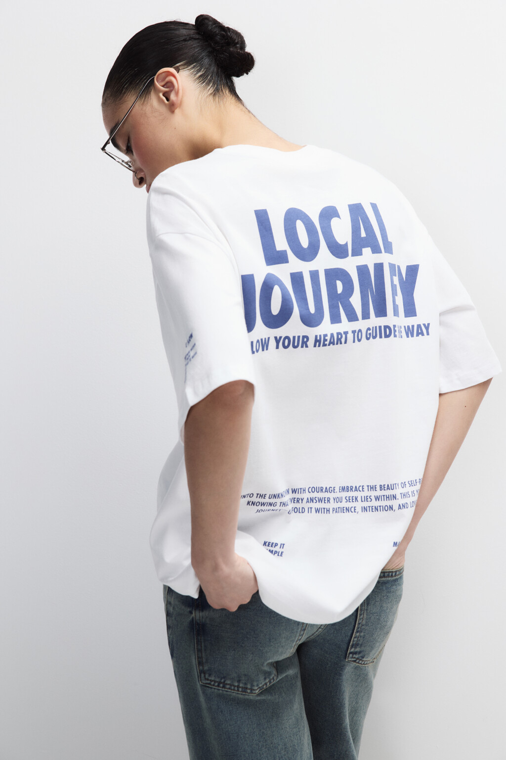 Футболка хлопковая с принтом - цвет синий - 1