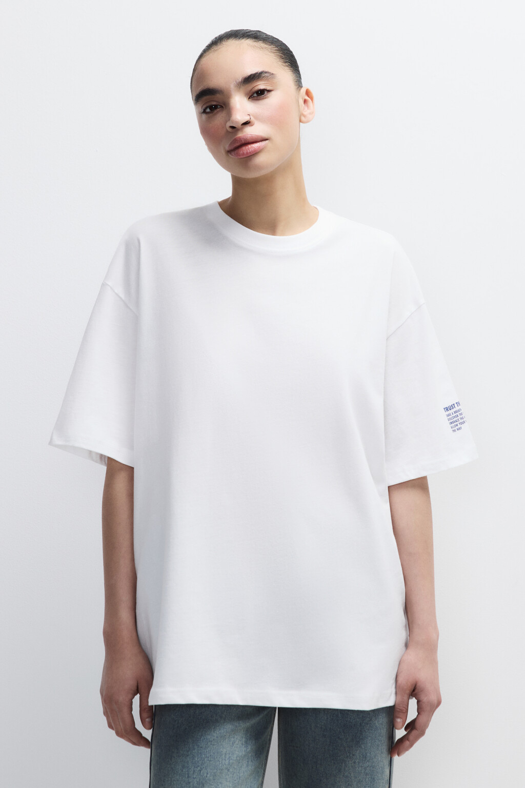 Футболка хлопковая с принтом - цвет синий - 2