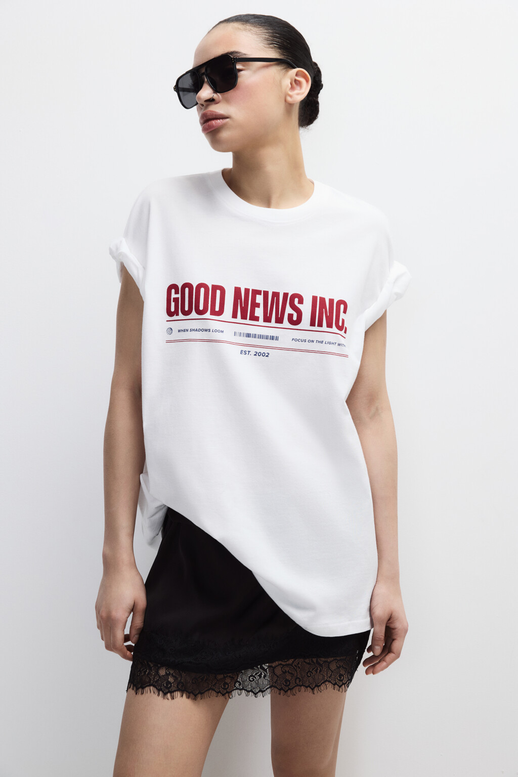 Футболка хлопковая с принтом - цвет белый - 1