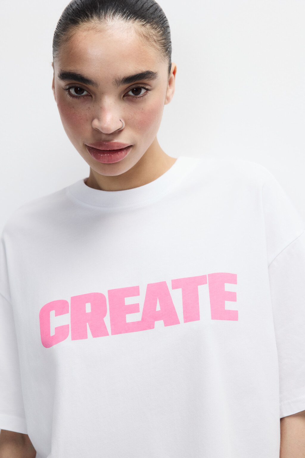 Футболка хлопковая с принтом - цвет розовый - 1