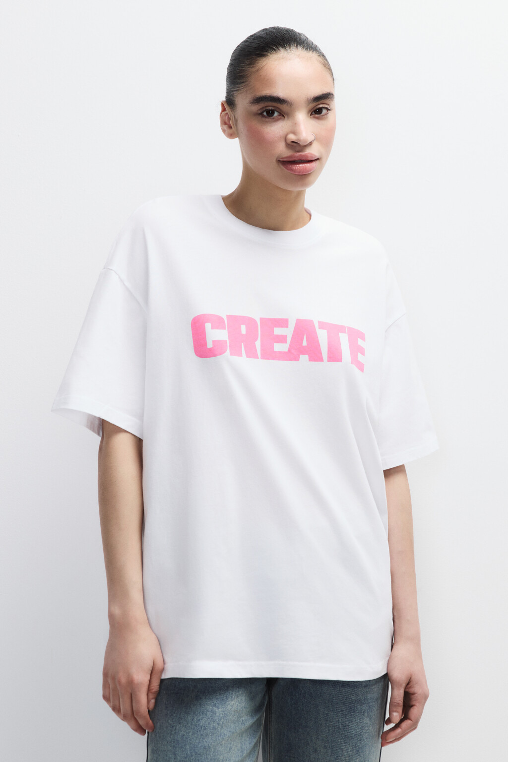 Футболка хлопковая с принтом - цвет розовый - 2