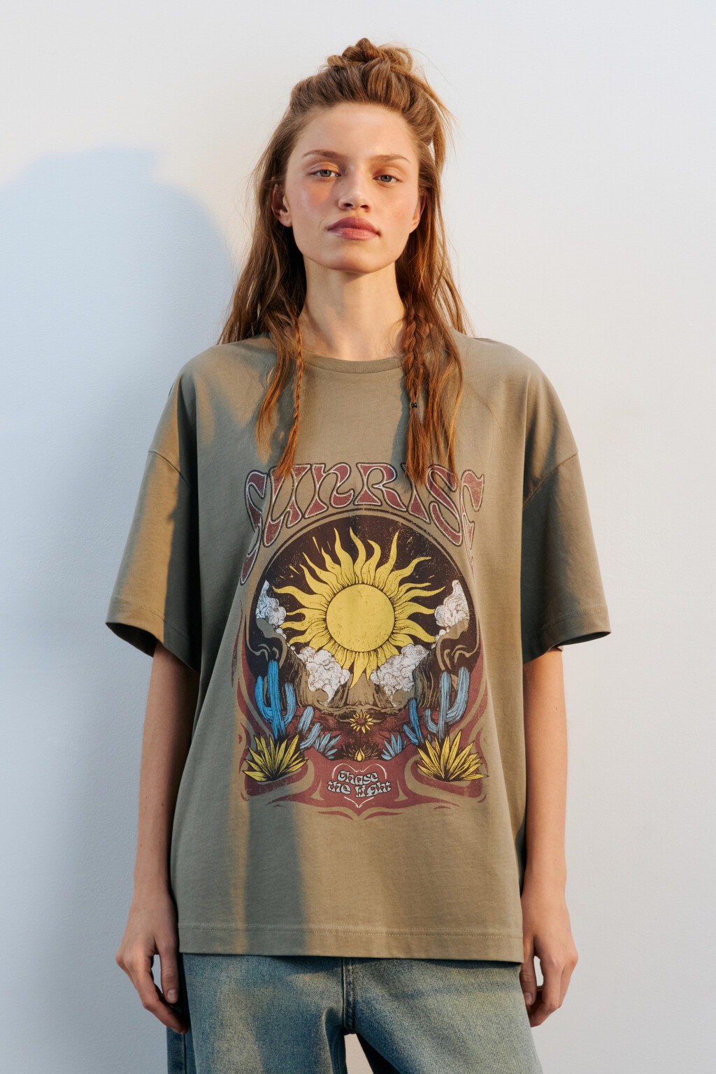 Футболка oversize с принтом - цвет зеленый - 2