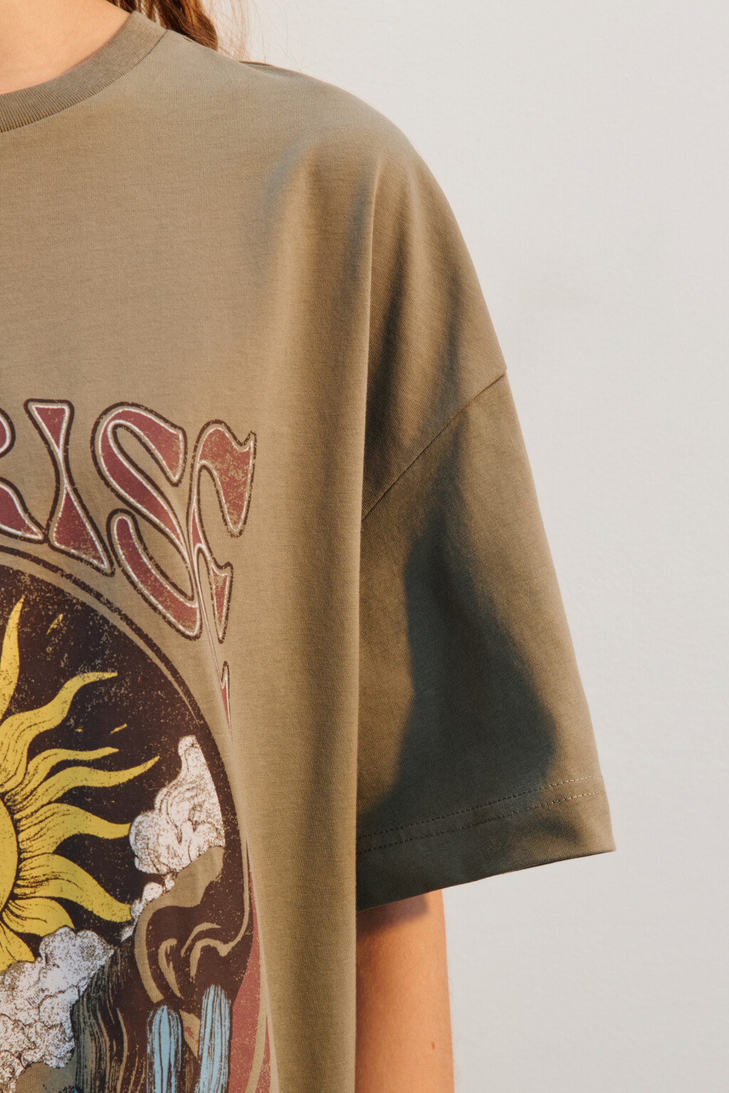 Футболка oversize с принтом - цвет зеленый - 6