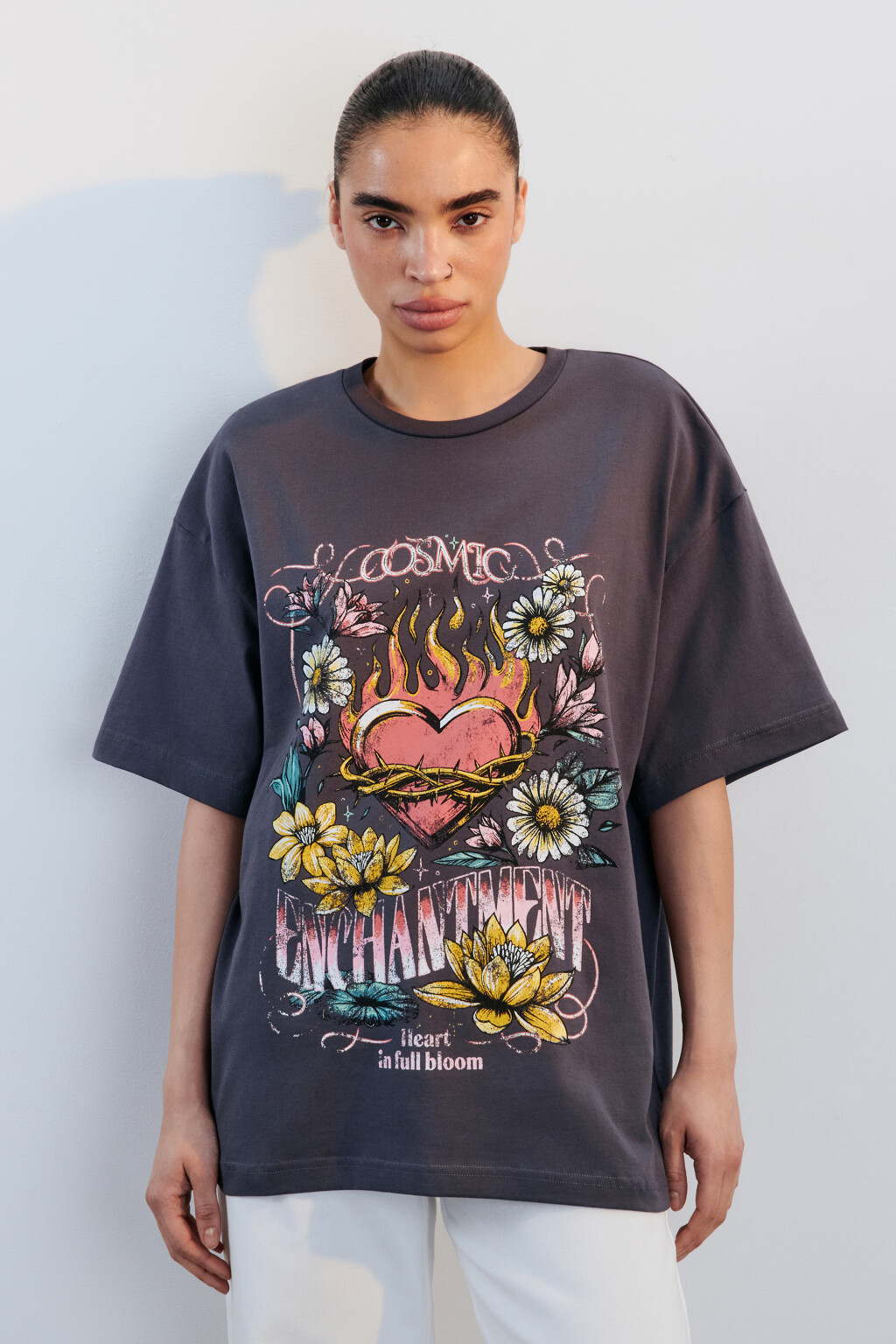 Футболка oversize с принтом - цвет серый - 2