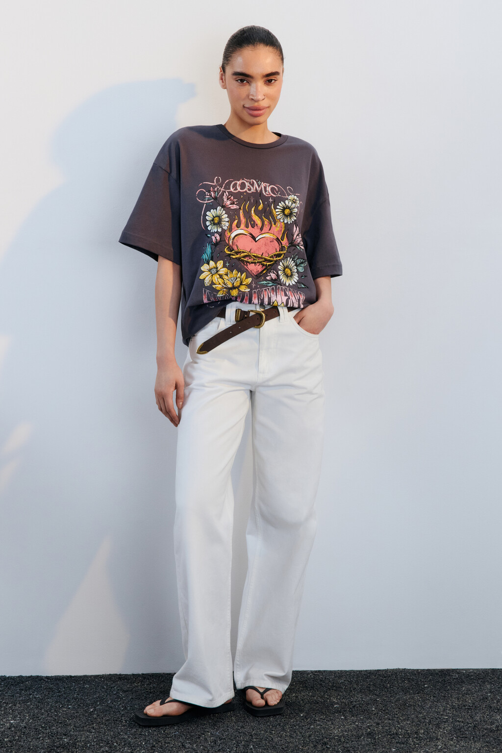 Футболка oversize с принтом - цвет серый - 4