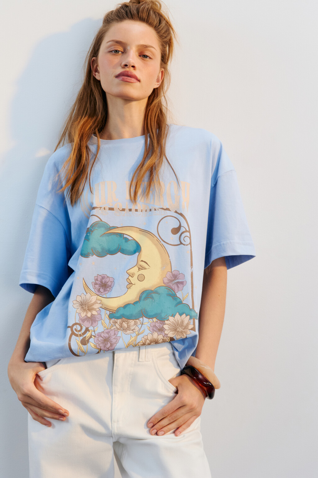 Футболка oversize с принтом - цвет голубой - 1
