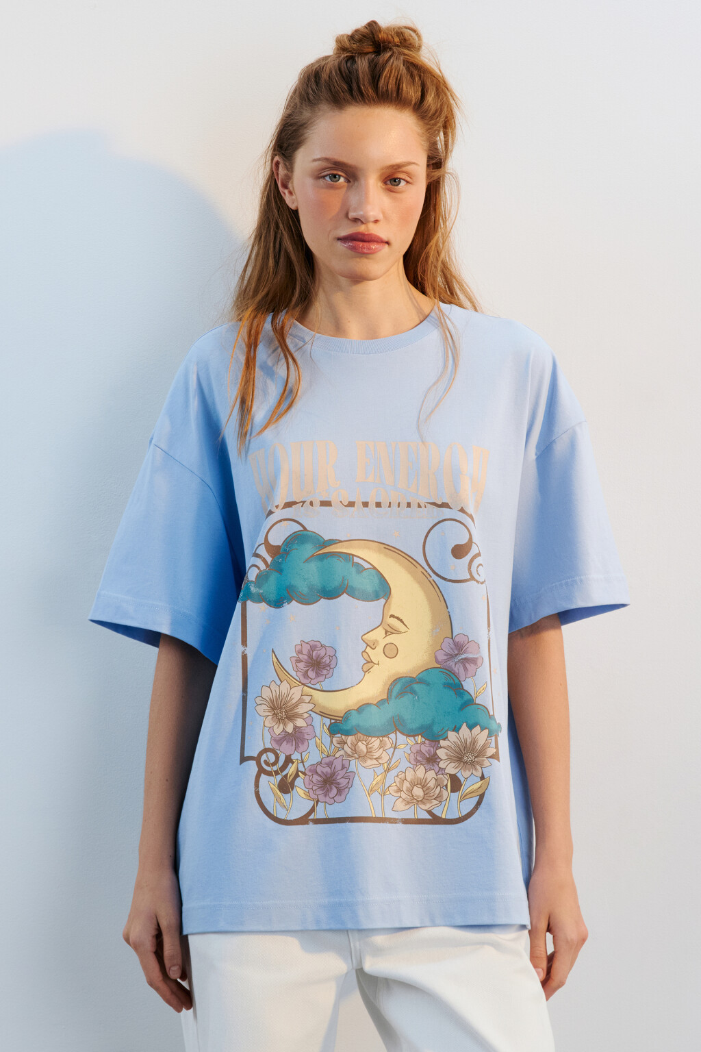 Футболка oversize с принтом - цвет голубой - 2