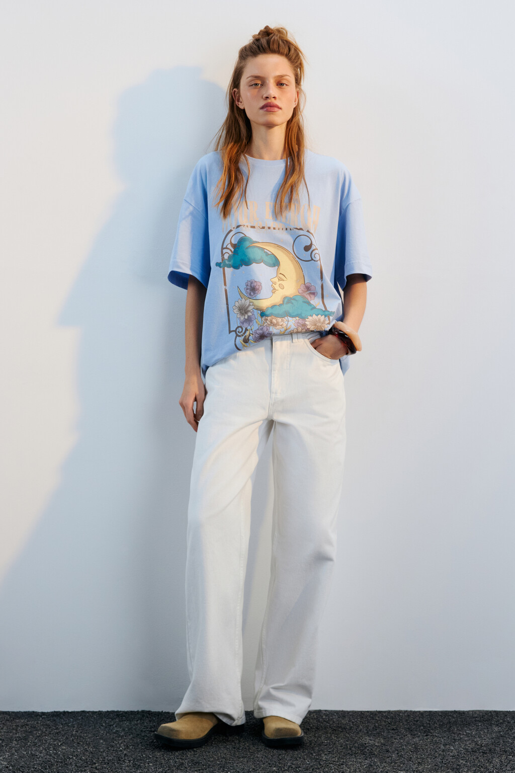 Футболка oversize с принтом - цвет голубой - 4
