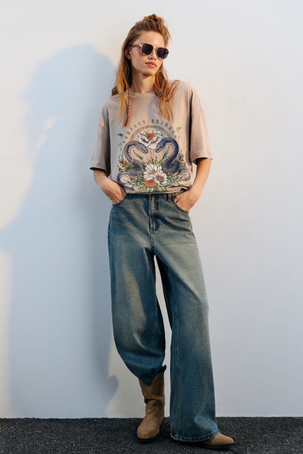 Футболка oversize с принтом - цвет бежевый - 4